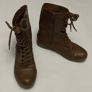 Time and Tru Womens Brown Mid Calf Lace Up Side Zip Size 6 Combat Boots